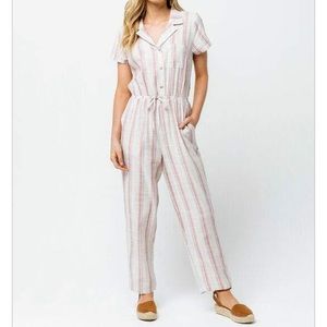 Sky and sparrow button tie waist jumpsuit